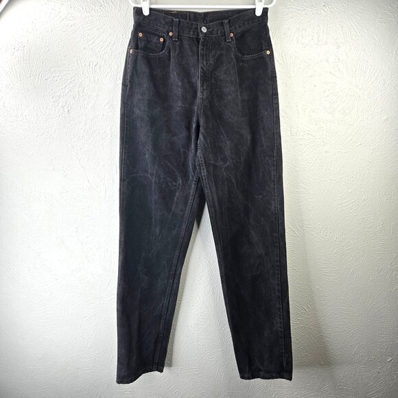 VTG Levi's 560 Straight Loose Fit Jeans 10 Tall High Waist Black Acid Wash Denim - Picture 1 of 11